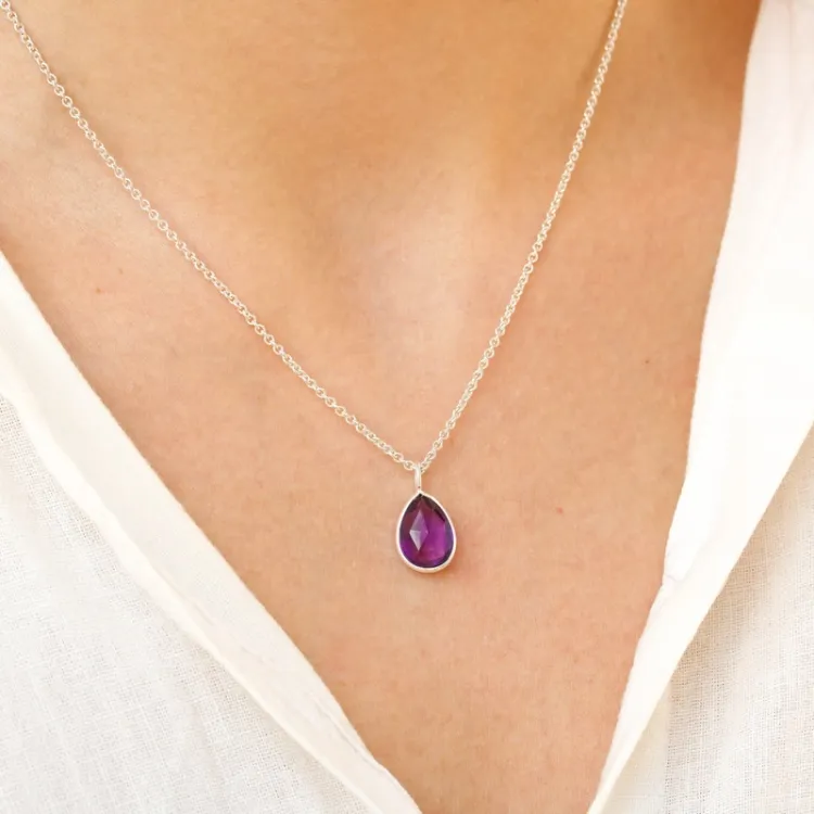 pisara lila ametisti riipus  hopeaa - Loom Stones