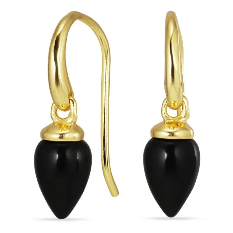 musta onyx korvarenkaat  kullattu hopea - Loom Stones