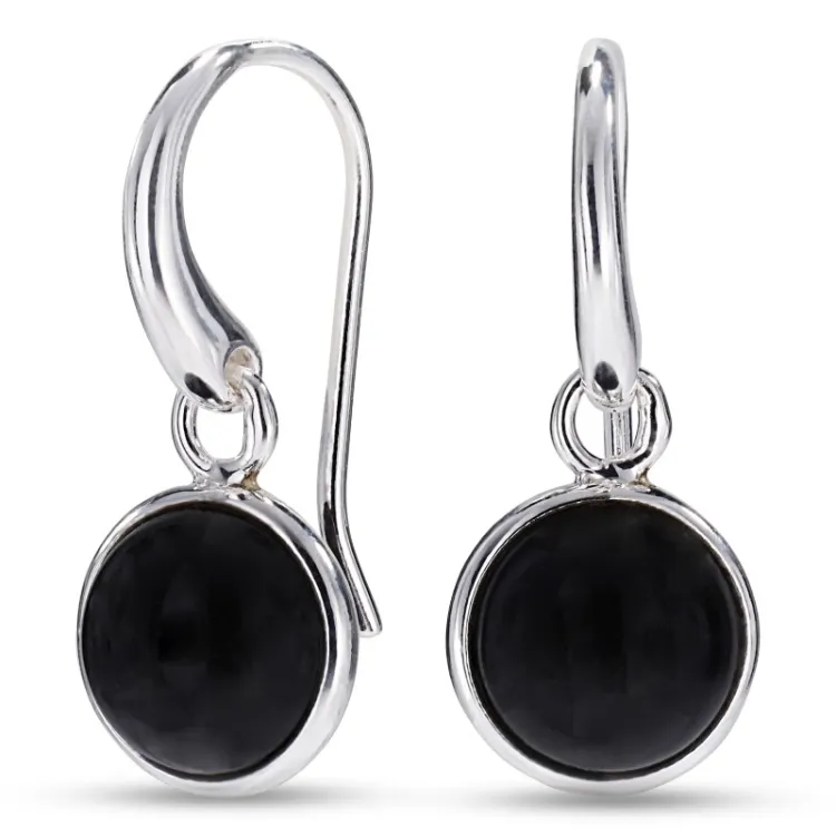 pyöreitä musta onyx korvarenkaat  hopeoitu messinki - Loom Stones