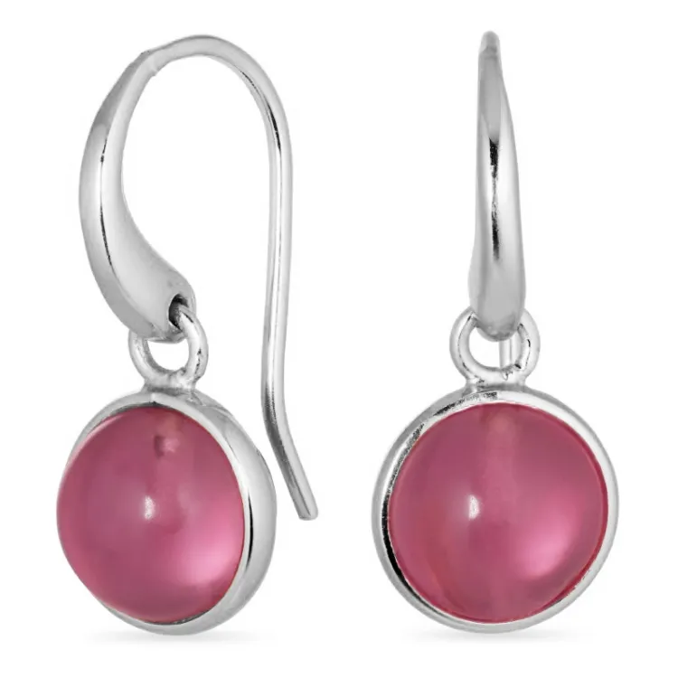 pyöreitä pinkki kristalli korvarenkaat  hopeoitu messinki - Loom Stones
