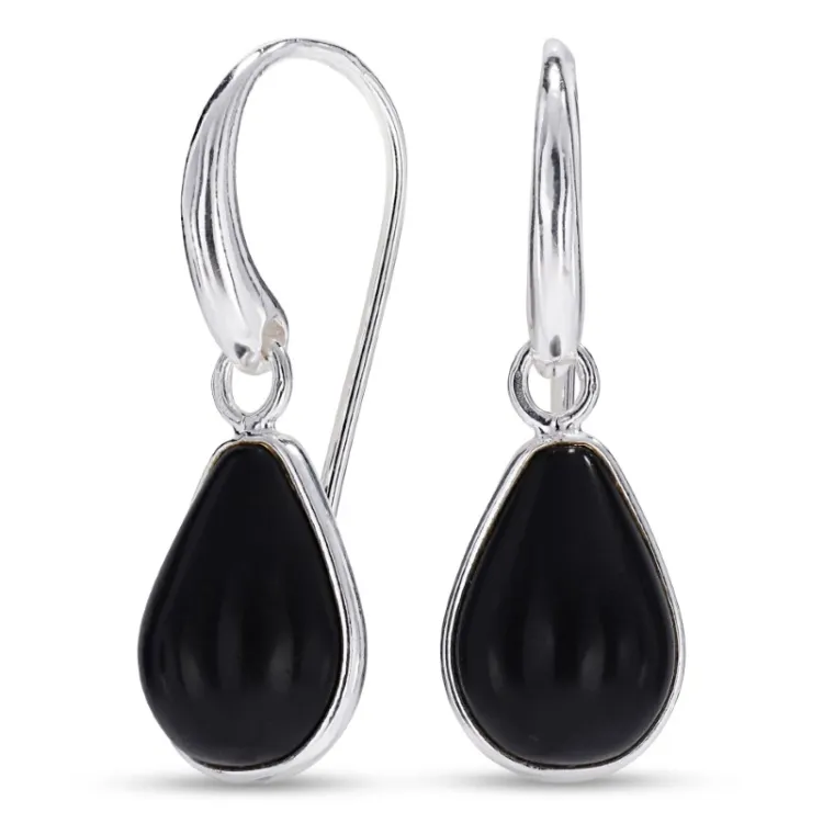 pisara musta onyx korvarenkaat  hopeoitu messinki - Loom Stones