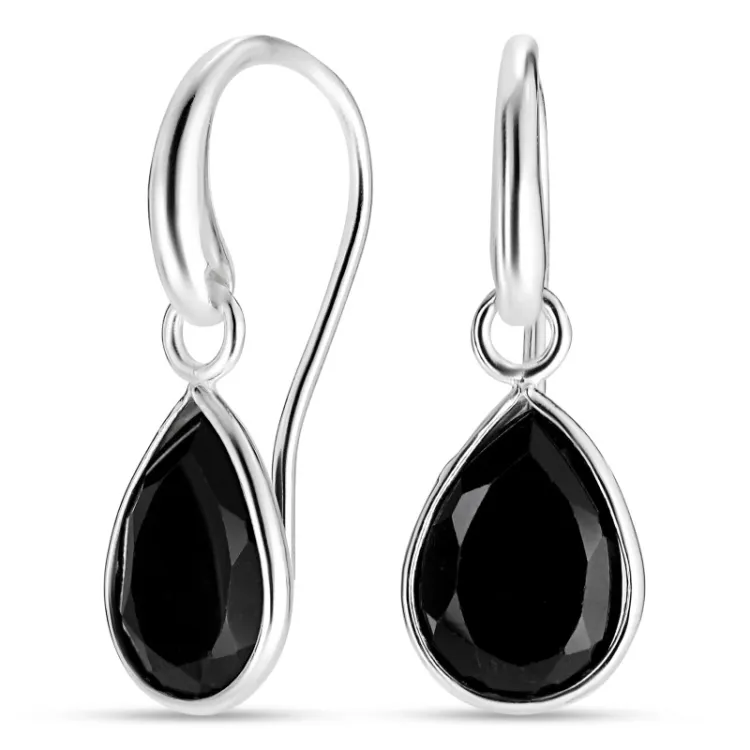 pisara musta onyx korvarenkaat  hopeoitu messinki - Loom Stones