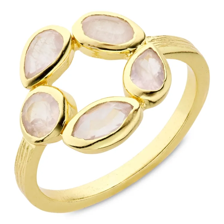 pinkki jadekivi sormus kullattu messinki - Loom Stones