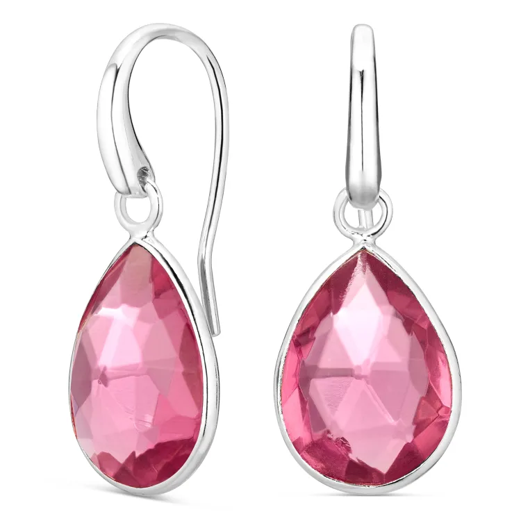 pinkki kristalli korvarenkaat  hopeoitu messinki - Loom Stones