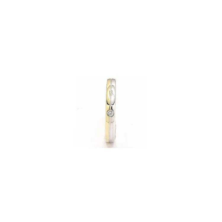 Kapea kaksivärinen vihkisormus 14 karaatin kulta ja valkokultaa 1 x 0,025 ct