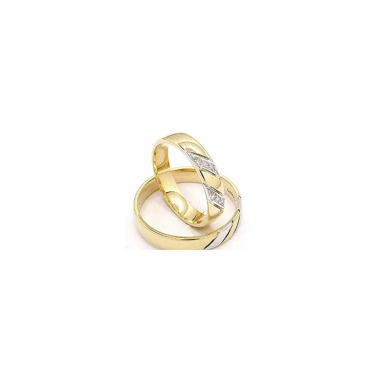 kaksivärinen vihkisormusta 14 karaatin kulta ja valkokultaa 6 x 0,008 ct - setit
