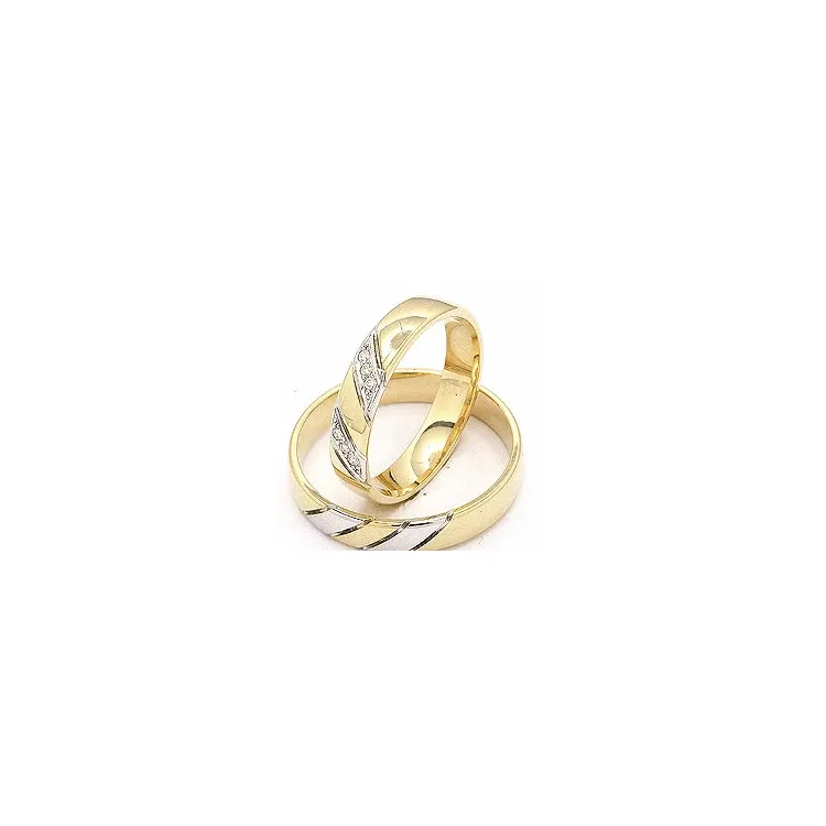 kaksivärinen vihkisormusta 14 karaatin kulta ja valkokultaa 6 x 0,008 ct - setit