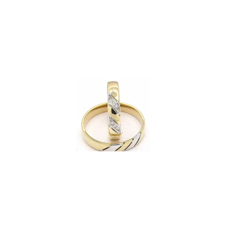 kaksivärinen vihkisormusta 14 karaatin kulta ja valkokultaa 6 x 0,008 ct - setit