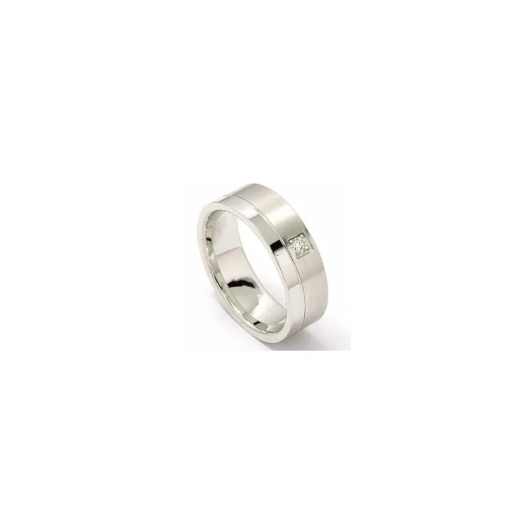 Mattapintaista ja kiiltävää leveä timantti vihkisormus 14 karaatin valkokultaa 1 x 0,05 ct