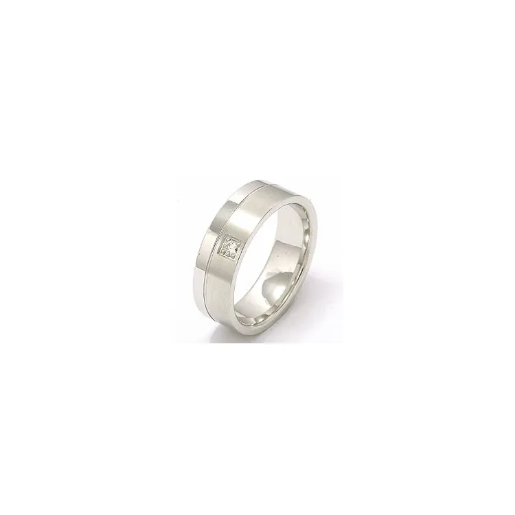 Mattapintaista ja kiiltävää leveä timantti vihkisormus 14 karaatin valkokultaa 1 x 0,05 ct