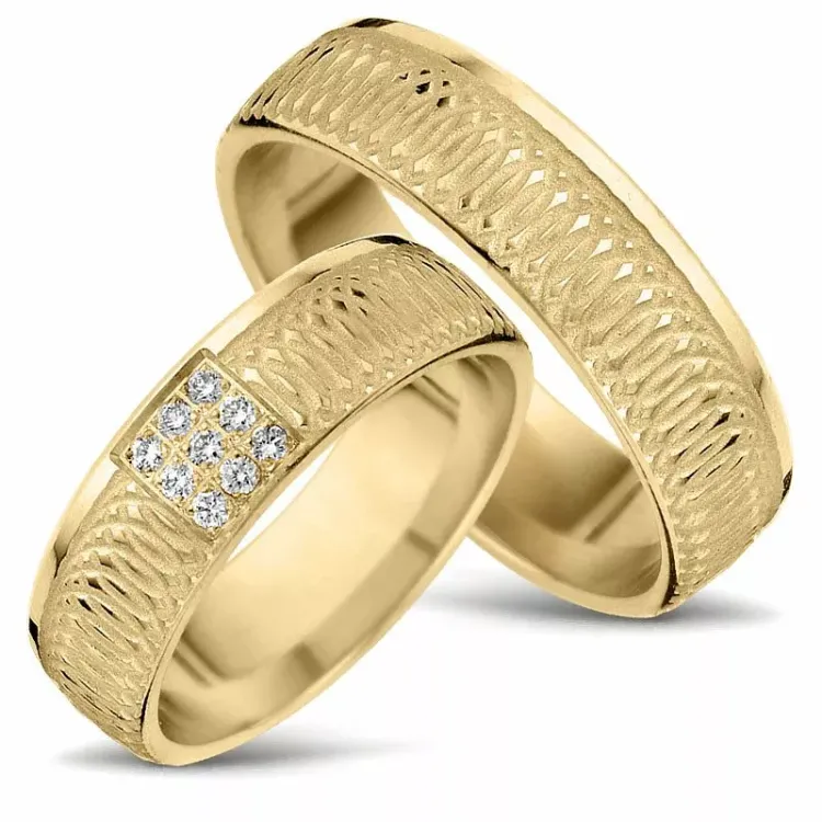 kuvio vihkisormusta 14 karaatin kultaa 0,01 ct - setit