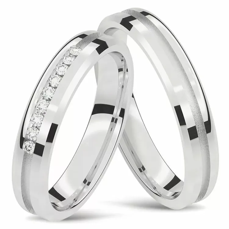elegantti vihkisormusta 14 karaatin valkokultaa 0,001 ct - setit