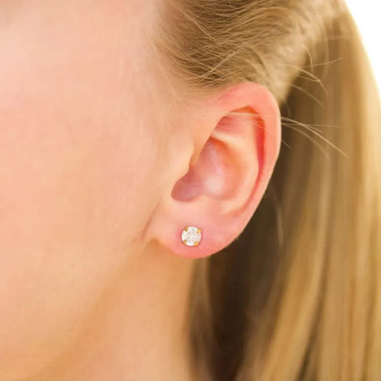 5 mm vedenkestävät solitaire-nappikorvakorut  kullattu teräs - OCEANA
