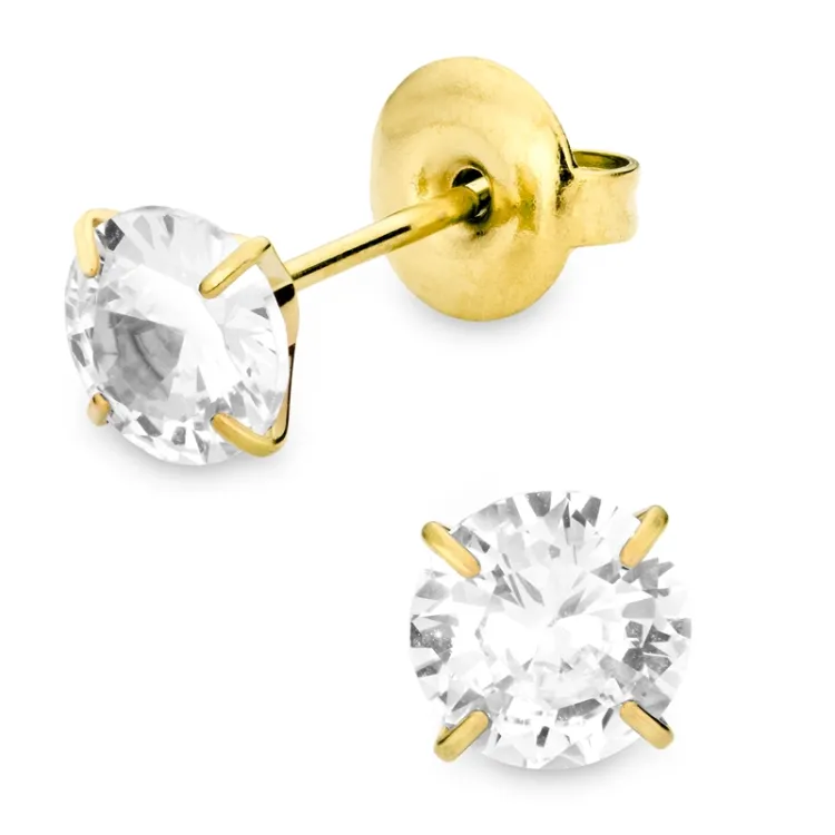 6 mm vedenkestävät solitaire-nappikorvakorut  kullattu teräs - OCEANA