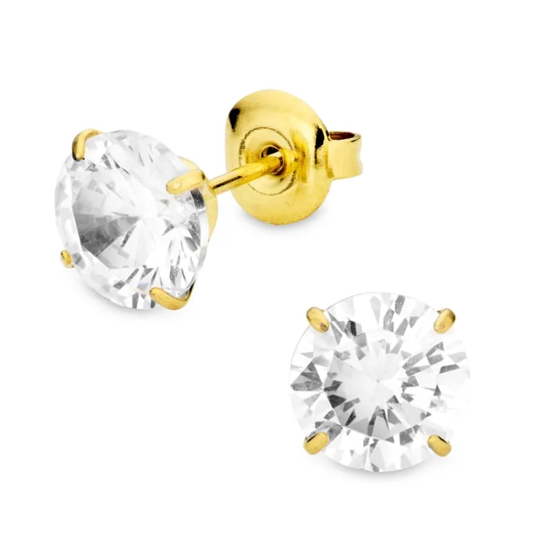 8 mm vedenkestävät solitaire-nappikorvakorut  kullattu teräs - OCEANA