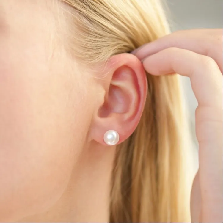 8 mm vedenkestävät helmi nappikorvakorut  kullattu teräs - OCEANA