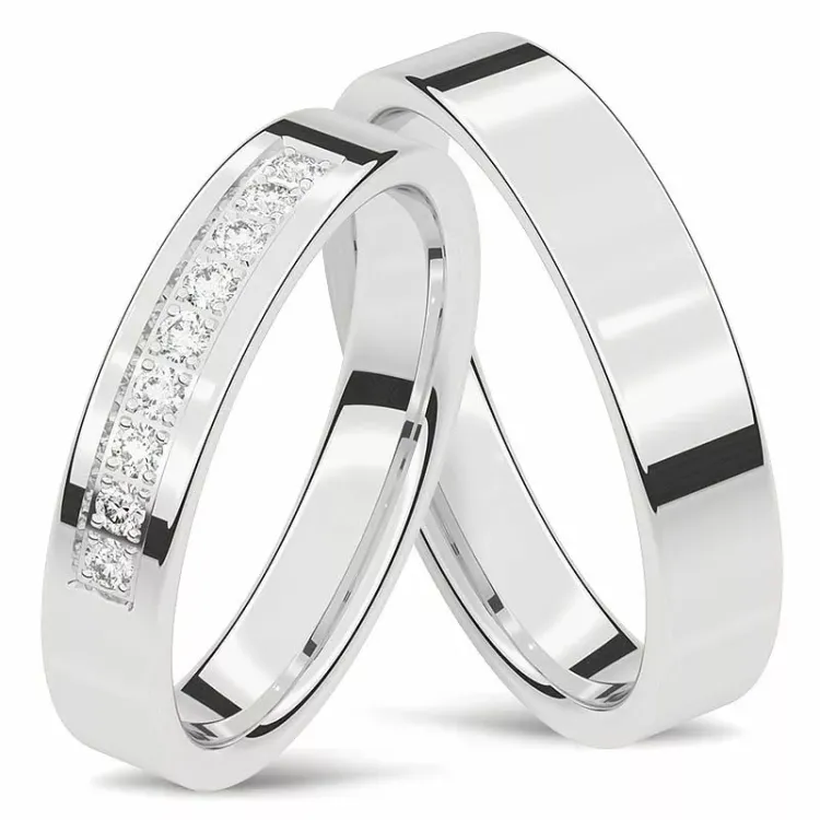 vihkisormusta 14 karaatin valkokultaa 9 x 0,015 ct - setit