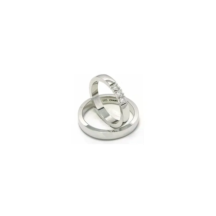 litteitä vihkisormusta 14 karaatin valkokultaa 3 x 0,05 ct - setit