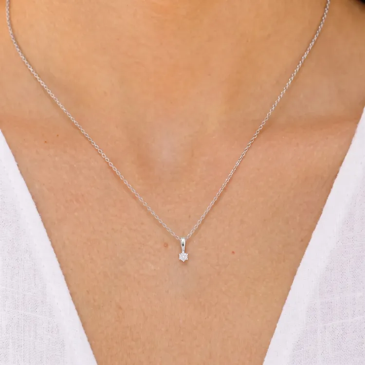 0,10 ct lab grown timantti solitaire-riipus  hopeaa