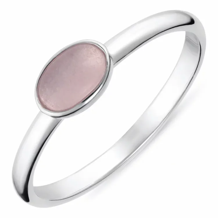 ovaali vaaleanpunainen sormus hopeaa - Loom Stones