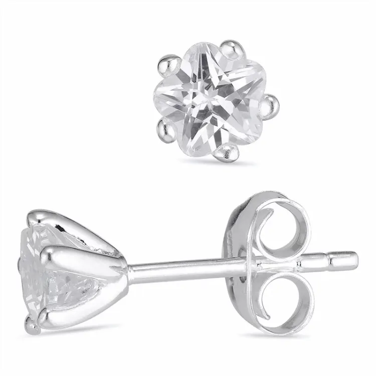 6 mm valkoinen zirkoni korvarenkaat hopeaa