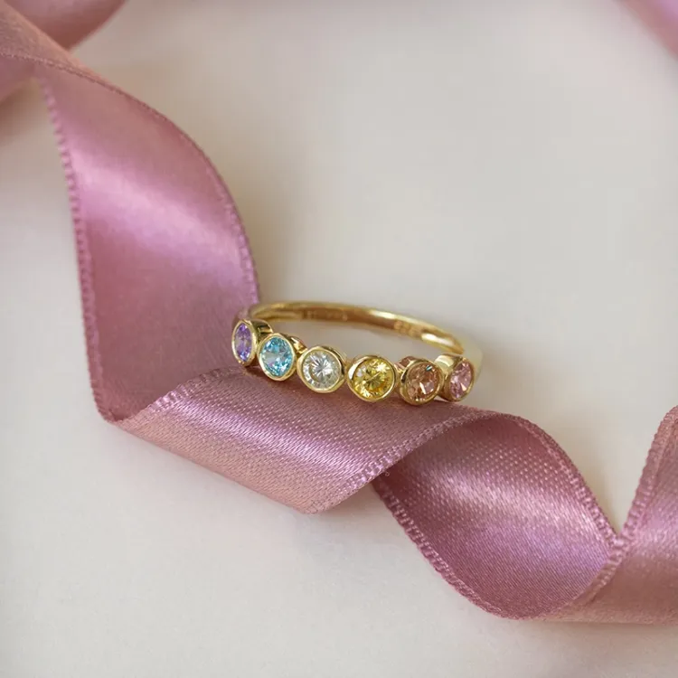 monivärinen zirkoni sormus kullattua hopeaa - Bubbly Twist