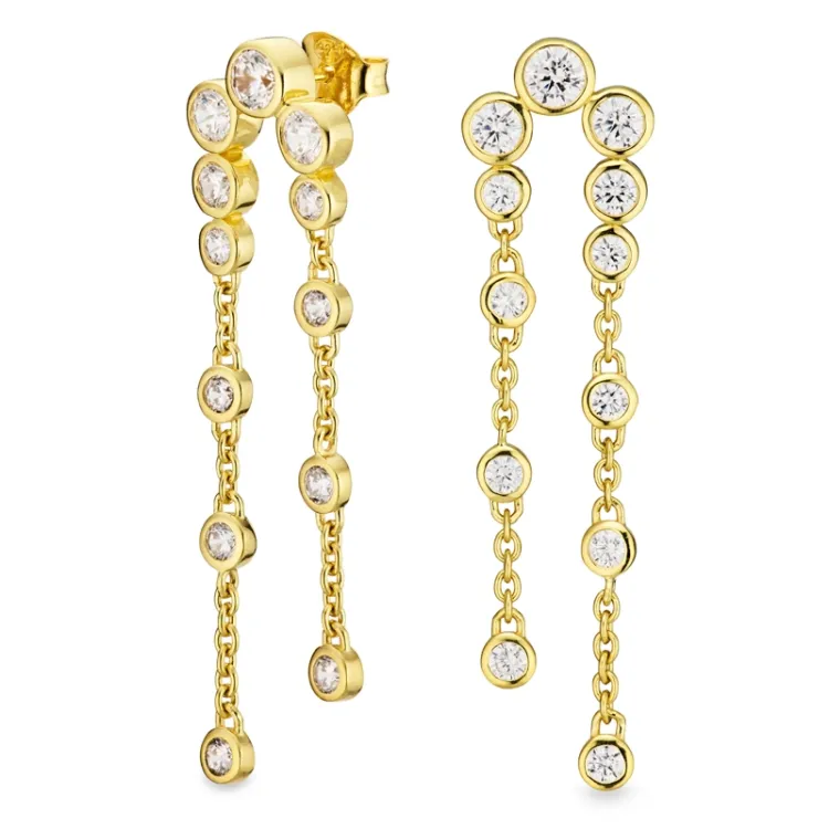 pitkät zirkoni korvarenkaat  kullattu hopea - Bubbly Sparkle