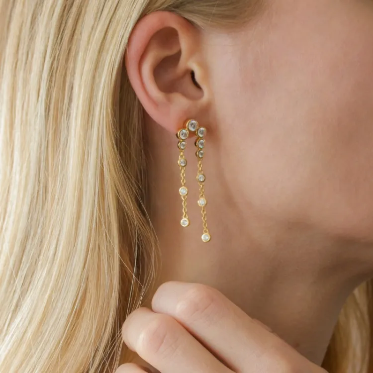 pitkät zirkoni korvarenkaat  kullattu hopea - Bubbly Sparkle