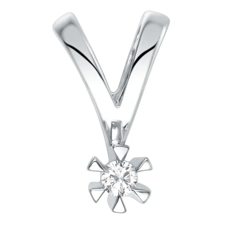 timantti solitaire-riipus 14 karaatti valkokultaa 0,05 ct