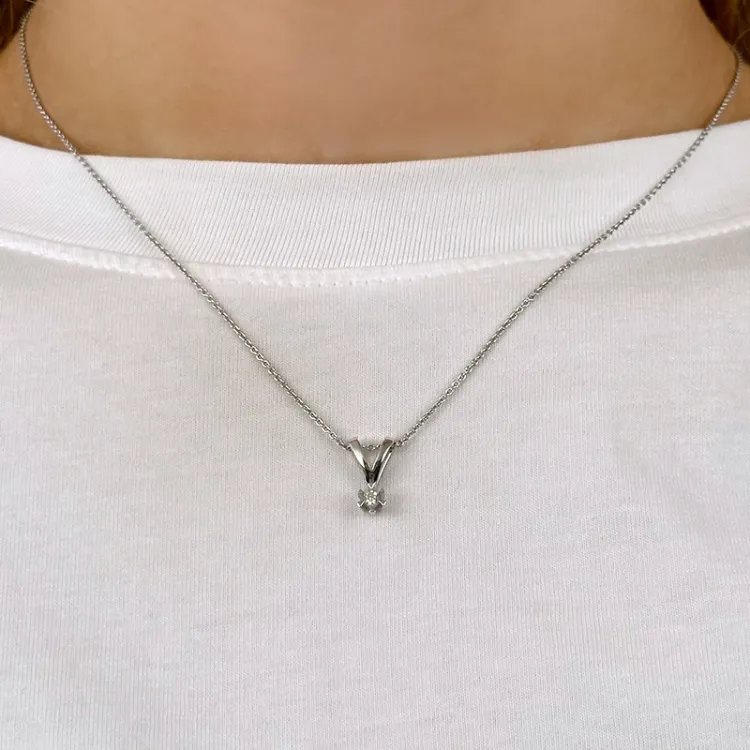 timantti solitaire-riipus 14 karaatti valkokultaa 0,05 ct