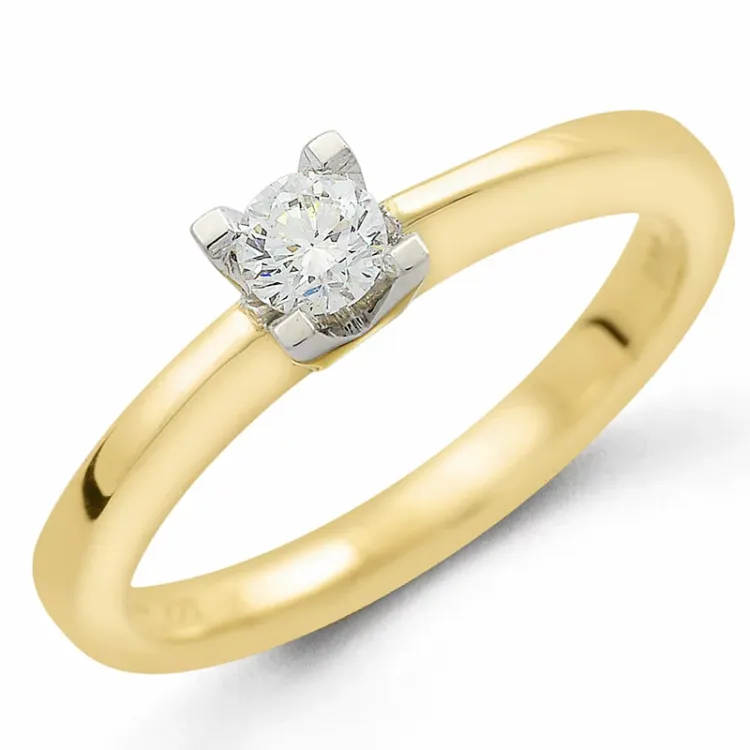 0,20 ct solitaire-sormus 14 karaatin kulta ja valkokultaa