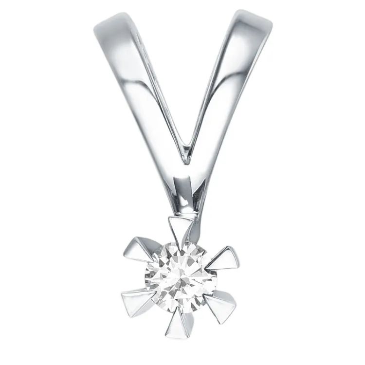timantti solitaire-riipus 14 karaatti valkokultaa 0,10 ct