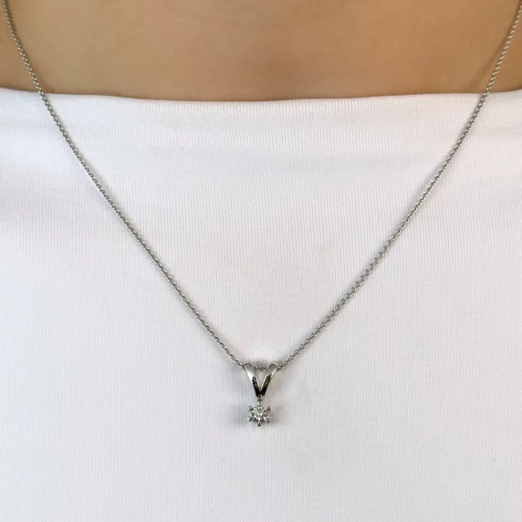 timantti solitaire-riipus 14 karaatti valkokultaa 0,10 ct