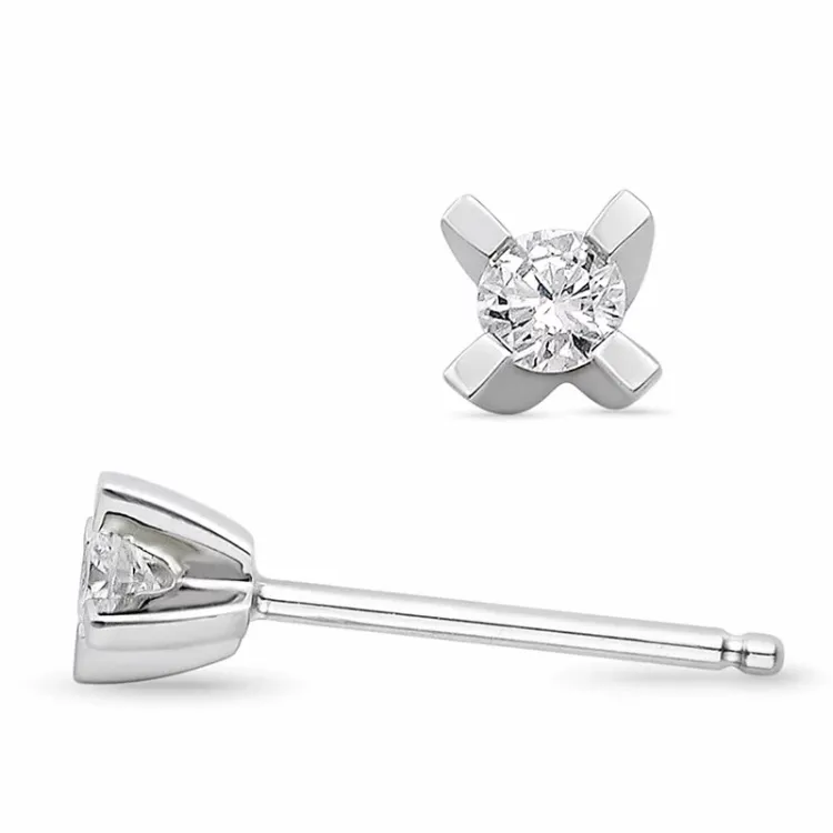 2 x 0,05 ct solitaire-nappikorvakorut 14 karaatin valkokultaa kanssa timantti