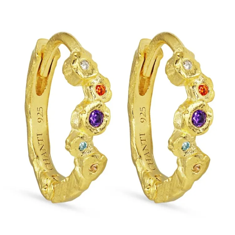 12 mm monivärisiä zirkoni rengas  kullattu hopea - Bubbly Twist