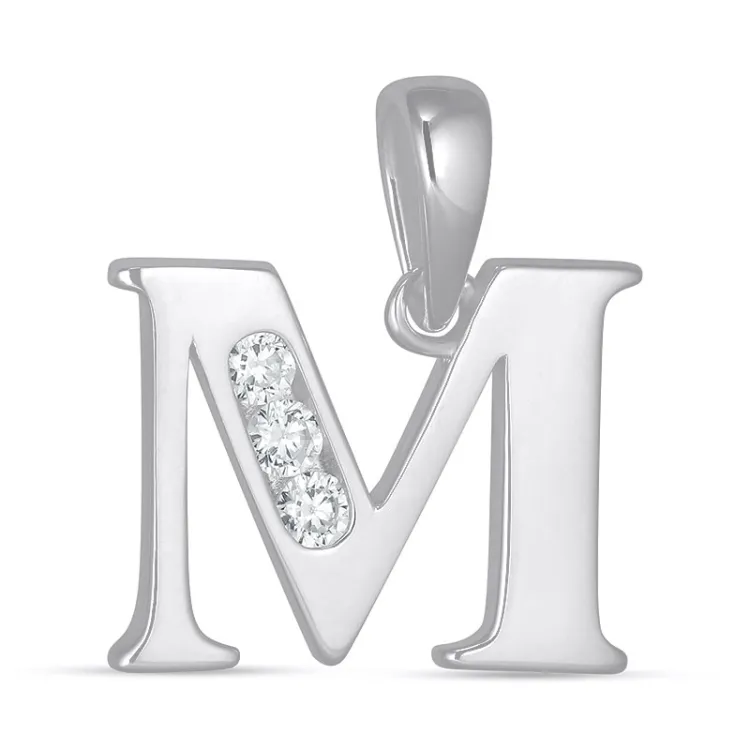m-kirjain zirkoni riipus  hopeaa - My Letter