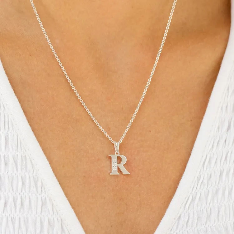 r-kirjain zirkoni riipus  hopeaa - My Letter