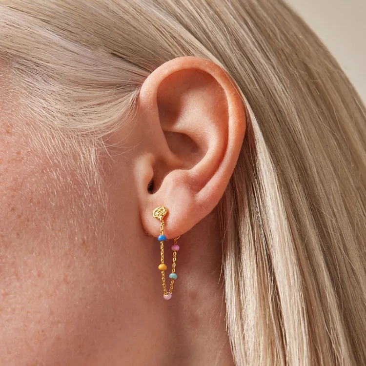 Enamel Lola Lolly ketjukorvakorut  kullattua hopeaa monivärinen emalji