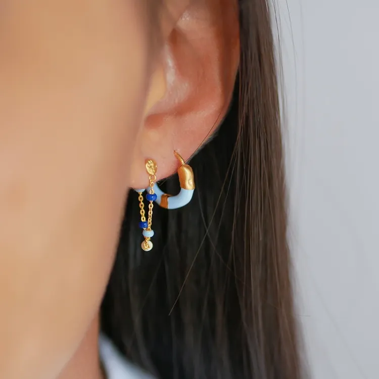 Enamel Lola Marine ketjukorvakorut  kullattua hopeaa sininen emalji vaaleansininen emalji