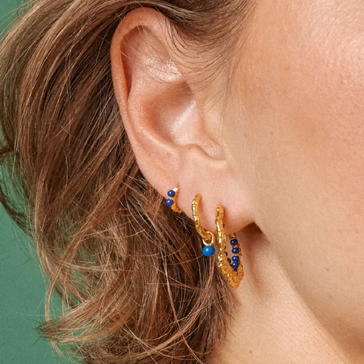 Enamel Belle sininen rengas kullattua hopeaa sininen emalji