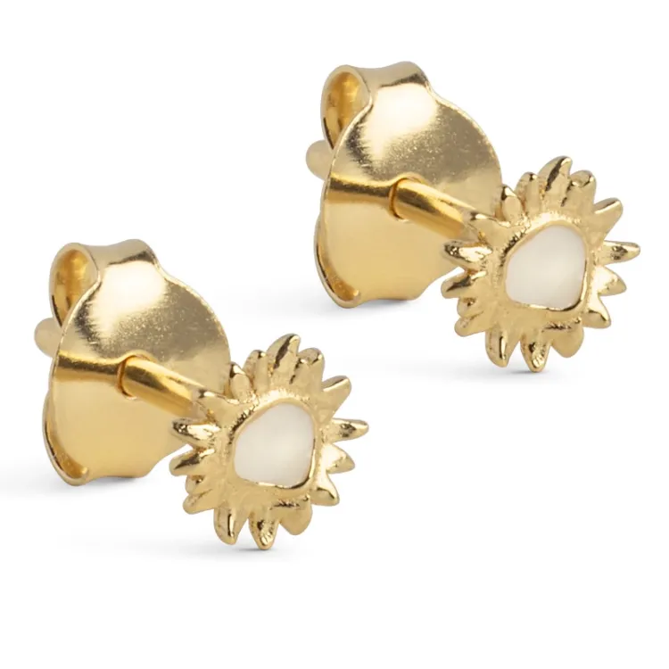 Enamel Mini Sunshine aurinko Daisy nappikorvakorut  kullattua hopeaa