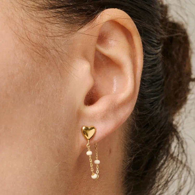 Enamel Lola Heart sydän Daisy ketjukorvakorut  kullattua hopeaa valkoinen emalji