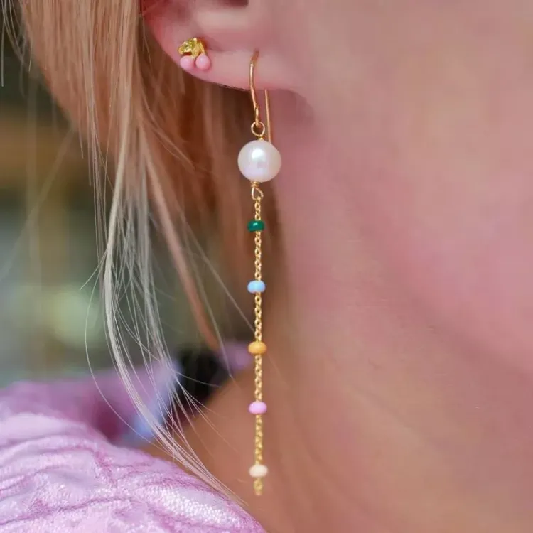 Enamel Lola Perlita ketjukorvakorut kullattua hopeaa monivärinen emalji