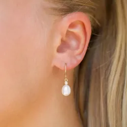 Ovaaleja 7 - 8 mm makeanveden helmi, aaa-graded briljanttikorvakorut 14 karaatin kultaa kanssa timanttia 