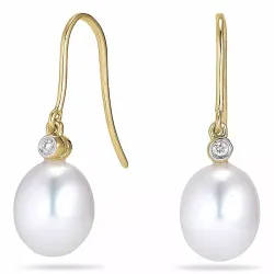 Ovaaleja 8 - 9 mm makeanveden helmi, aaa-graded timanttikorvakorut 14 karaatin kultaa kanssa timanttia