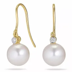 Pyöreitä 8 - 9 mm makeanveden helmi, aaa-graded timanttikorvakorut 14 karaatin kultaa kanssa timanttia 