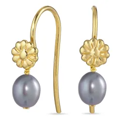 kukka harmaa helmi korvarenkaat  kullattu hopea