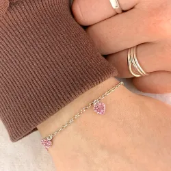 lasten NORDAHL ANDERSEN sydän rannekoru  rodinoitua hopeaa vaaleanpunainen zirkoni