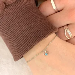 lasten NORDAHL ANDERSEN sydän rannekoru  rodinoitua hopeaa sininen zirkoni