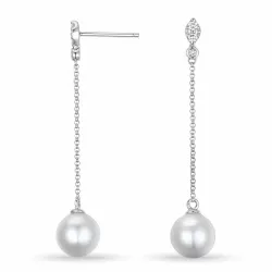 pitkät helmi briljanttikorvakorut 14 karaatin valkokultaa kanssa timantti 